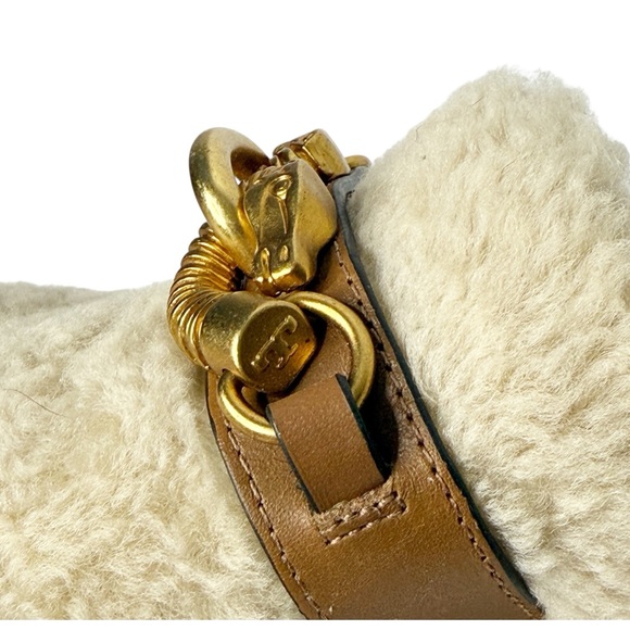 TORY BURCH Jessa Shearling Horse-Head Wooden Clog Mule Size 5 1/2 - Picture 9 of 11